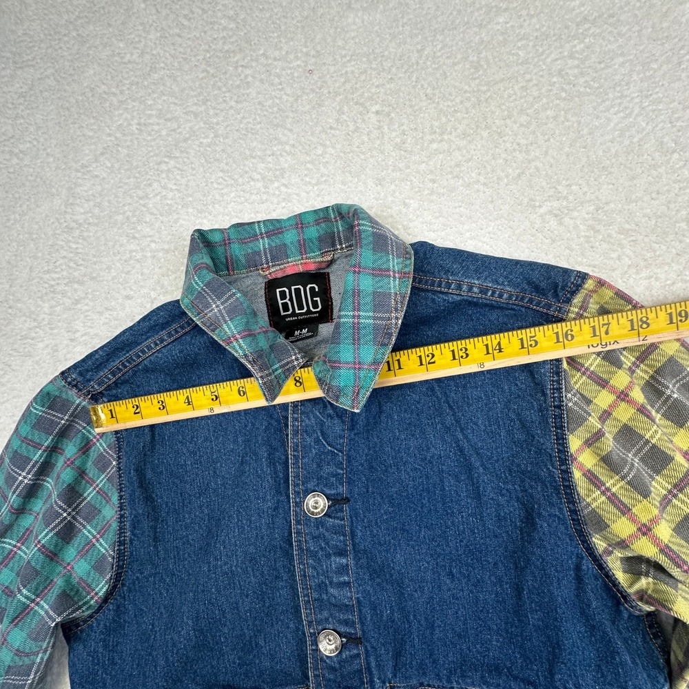 Bdg Patchwork Denim Plaid Trucker Jacket Blue Men… - image 3